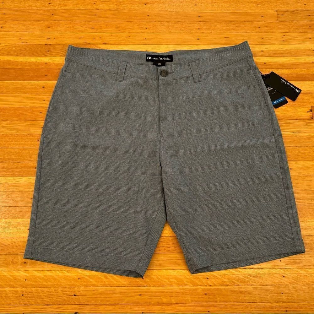 Travis Mathew Lifestyle Performance Shorts Grey Subtle Plaid Size 36 NWT